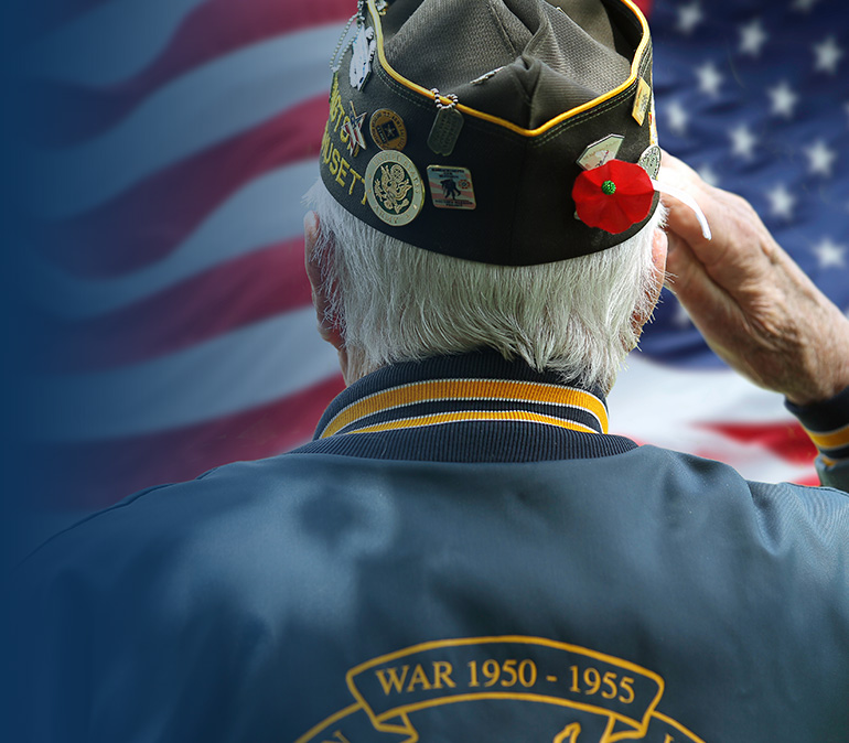 American flag and veteran
